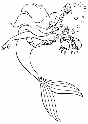  Walt Дисней Coloring Pages - Princess Ariel & Sebastian