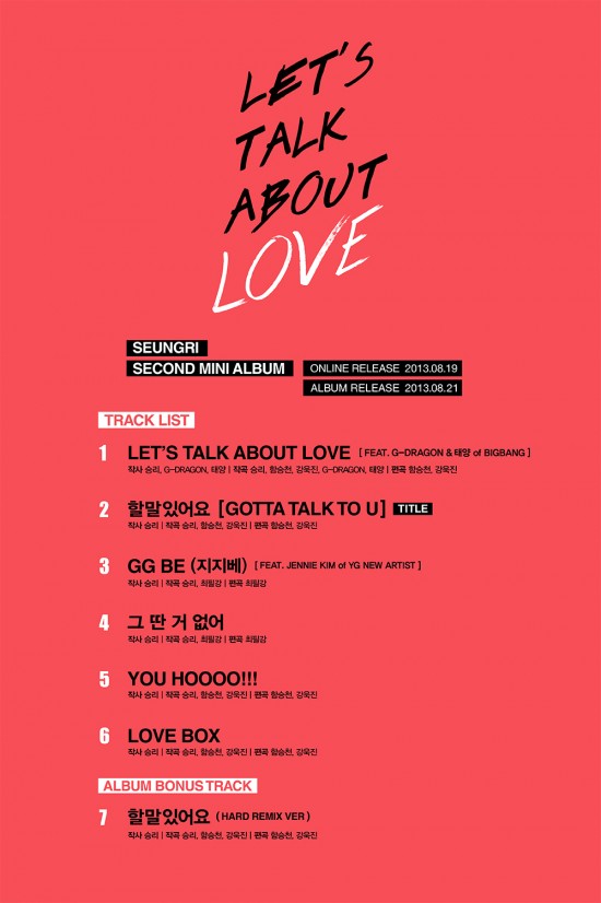 Big Bang's Seungri 'Let's Talk About Love' teaser image and tracklist!
