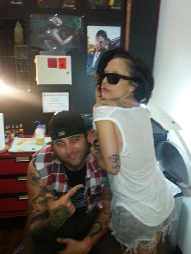  Gaga at a tattoo studio in Chicago (Aug. 9)