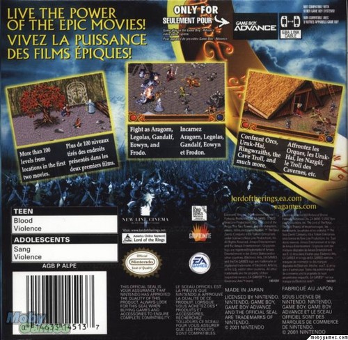  LOTR: The Two Towers - GBA game cover (Back)