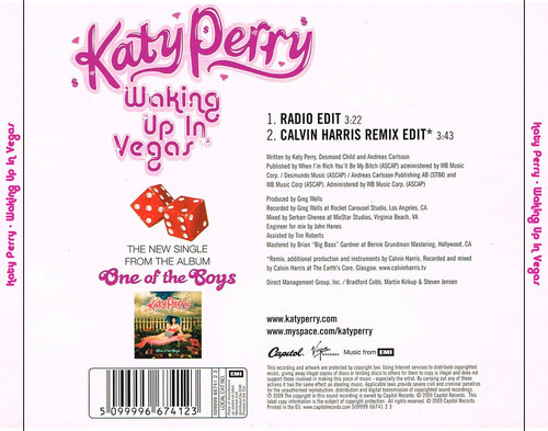  Katy Perry Waking Up In Vegas Cd Single Back