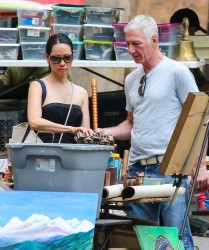 Lucy Liu and her new boyfriend so antique shopping with her dog in downtown Manhattan, New York City