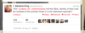  Marlene King Tweet- Red কোট in Summer Finale