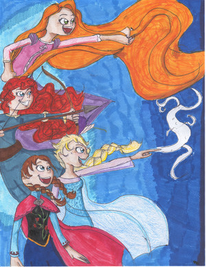  Anna and Elsa with Rapunzel and Merida