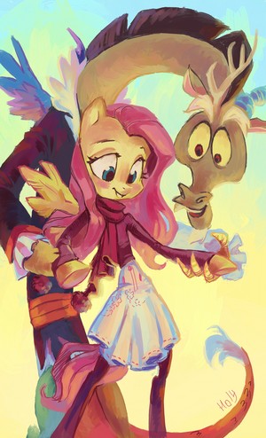  fluttershy and discord on ice