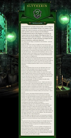 Slytherin Welcome Message