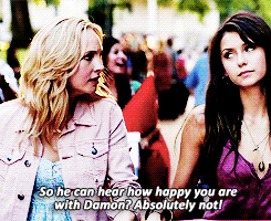  Elena and Caroline in season 5 episode one, “I Know What te Did Last Summer”