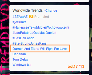  'Damon And Elena Will Fight For Love' trending Worldwide.—October 17, 2013