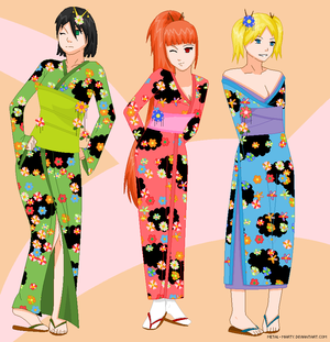 Powerpuff girls in kimono