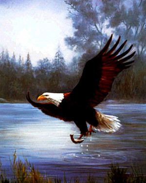  eagle with a मछली painting