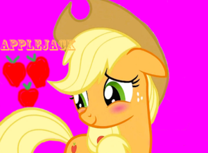 Applejack photo with cutie mark drawn by me, and text using Rosewood Std in Photoshop