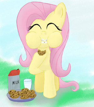  Fluttershy Eating 쿠키 and 우유