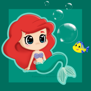  Walt Disney peminat Art - Princess Ariel & menggelepar, flounder