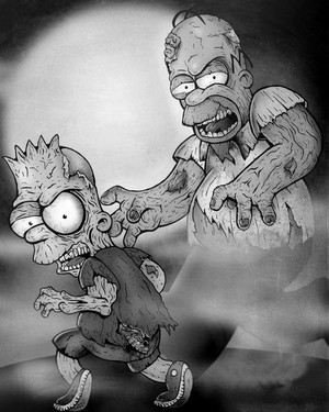 Homer and bart as zombies