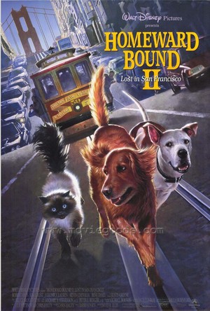  Movie Poster For 1996 디즈니 Film, "Homeward Bound II: 로스트 In San Francisco"