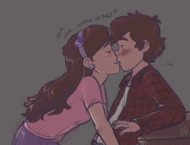 Dipper and Mabel kissing.