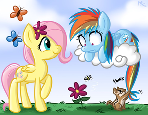  pelangi, rainbow and Fluttershy as Fillies
