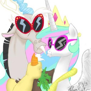  Discord and Celestia Wearing Glasses