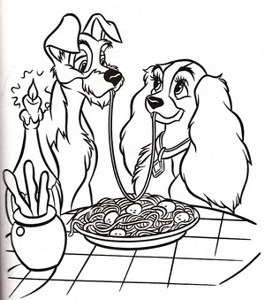  Walt डिज़्नी Coloring Pages - The Tramp & Lady
