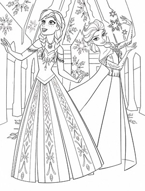  Walt ডিজনি Coloring Pages - Princess Anna & কুইন Elsa