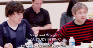  Benedict and Martin - A Study in berwarna merah muda, merah muda script read through