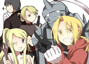  Roy Mustang, Riza Hawkeye, Edward and Alphonse Elric and Winry Rockbell