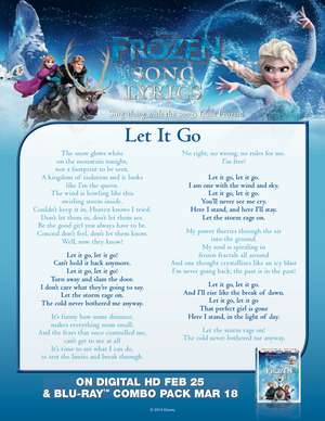  Frozen Let it go lyric sheet