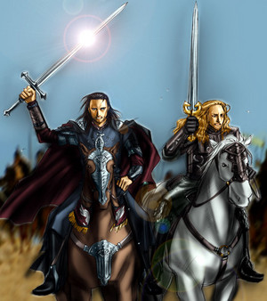 Aragorn and Eomer to battle by idolwild