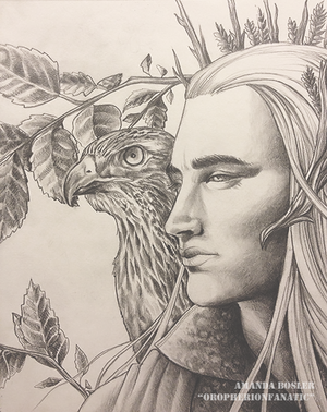 Thranduil and his falcon by thesilverwyrm