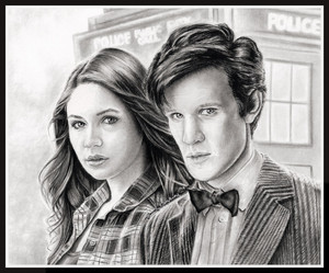 Amy and the Doctor drawing by Jenny Jenkins