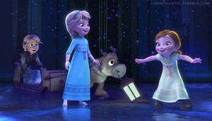  Young Kristoff and Sven with young Anna and Elsa