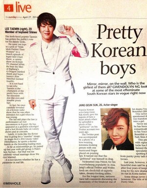 140427 Taemin in Singapure magazine Straits Times's articulo about Pretty Korean Boys