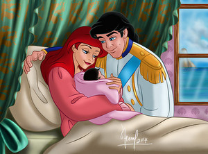  Walt 迪士尼 粉丝 Art - Princess Ariel, Prince Eric & Baby Melody
