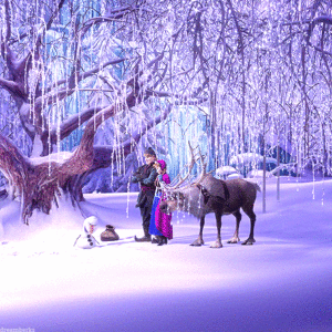 Anna and Kristoff with Olaf and Sven