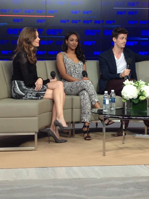 Danielle Panabaker, Candice Patton and Grant Gustin at the CTV Upfronts in Toronto