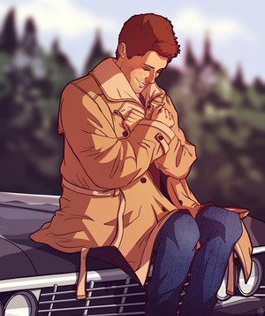  Dean in Castiel's Trenchcoat