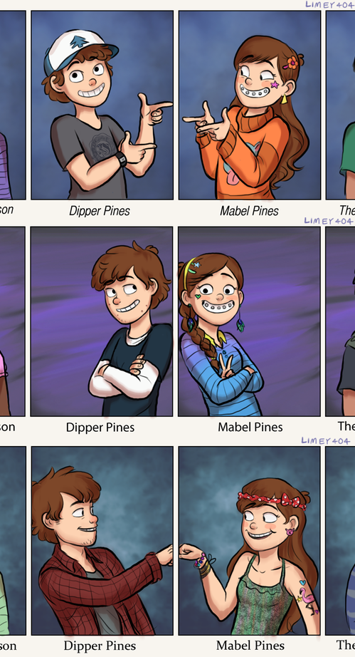 Dipper and Mabel through the years