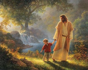  耶稣 walking with child
