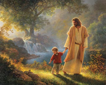 Jesus walking with child