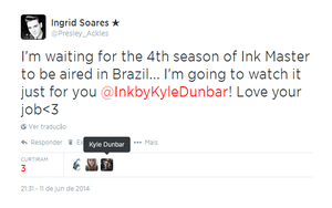 OMG!!! Kyle Dunbar from Ink Master favorited my Tweet!!! YAY!!!