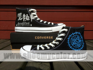 Black Butler Hand Painted Converse High Top Black Shoes