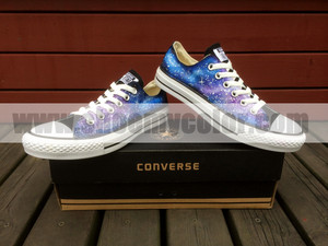  Purple And Blue Galaxy Low سب, سب سے اوپر Canvas Hand Painted All سٹار, ستارہ Converse