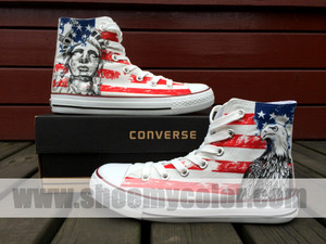  US Flag Stars and Stripes White Converse Shoes Hand Painted High سب, سب سے اوپر Sneaker