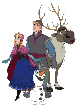  Anna and Kristoff with Olaf and Sven