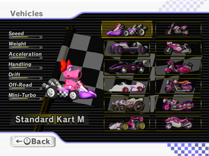  Birdo's full roster of her karts/bikes in Mario Kart Wii including unlock-able ones.