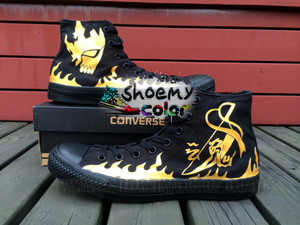  Bleach Logo High tuktok Converse Canvas Shoes Hand Painted Black Sneaker for Men/Women