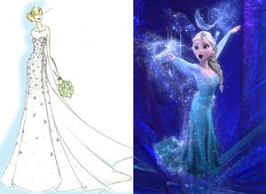  Elsa-inspired wedding vestido sketch por Alfred Angelo