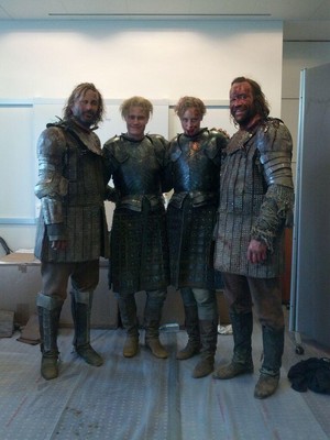 Gwendoline Christie and Rory McCann with their stunt doubles 