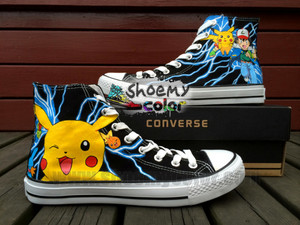  Pokemon pikachu New Black High parte superior, arriba converse Canvas Sneaker Fashion Shoes for Men /Women