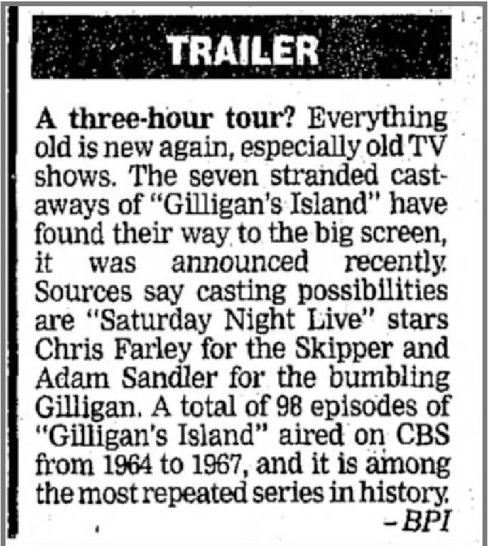 gilligan's island movie starring chris farley and adam sandler {but never made}